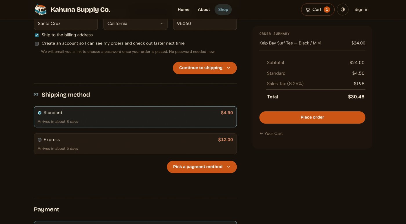 The storefront checkout offering the printer's Standard and Express delivery, with arrival estimates that include the printing time