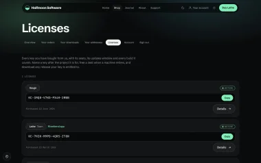 License keys listed in the account