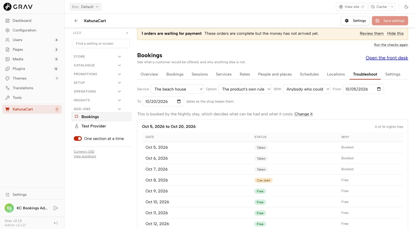 Troubleshoot over a range of October dates, with a status and a reason against every night